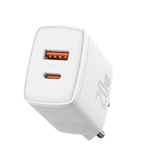 BASEUS Compact brzi punjač s dva priključka USB i Type C 20W adapter