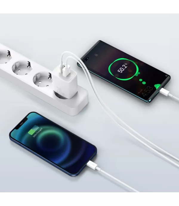 BASEUS Compact brzi punjač s dva priključka USB i Type C 20W adapter