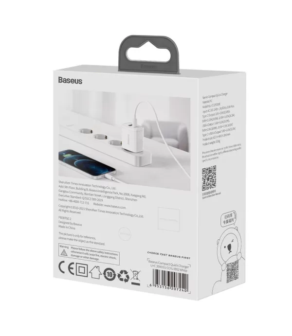 BASEUS Compact brzi punjač s dva priključka USB i Type C 20W adapter