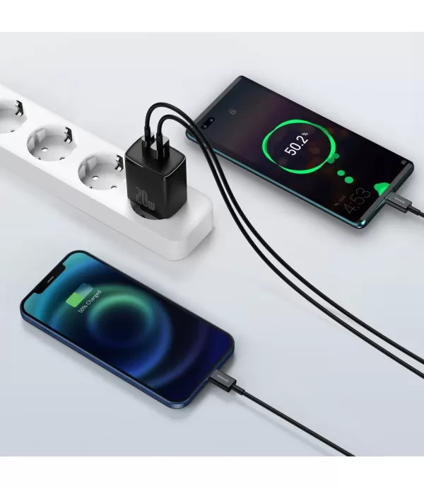 BASEUS Compact brzi punjač s dva priključka USB i Type C 20W adapter