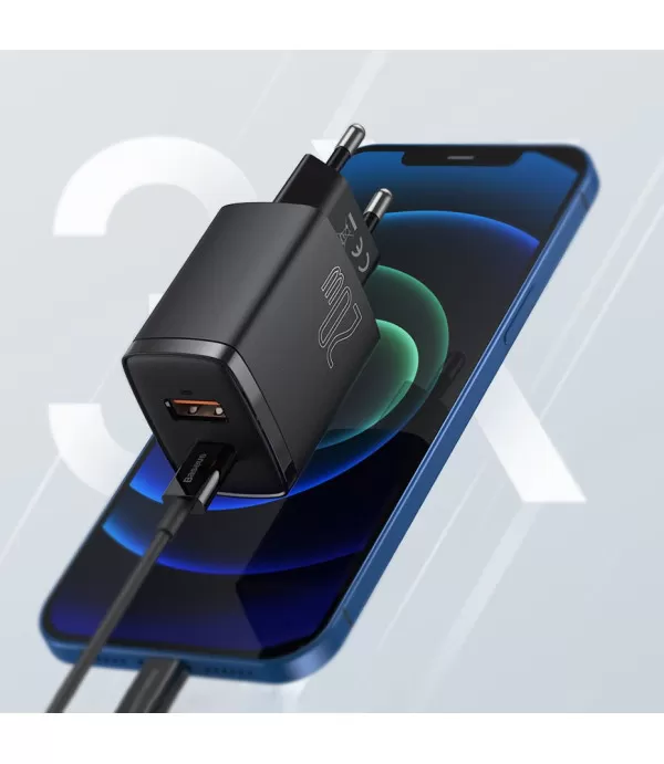 BASEUS Compact brzi punjač s dva priključka USB i Type C 20W adapter