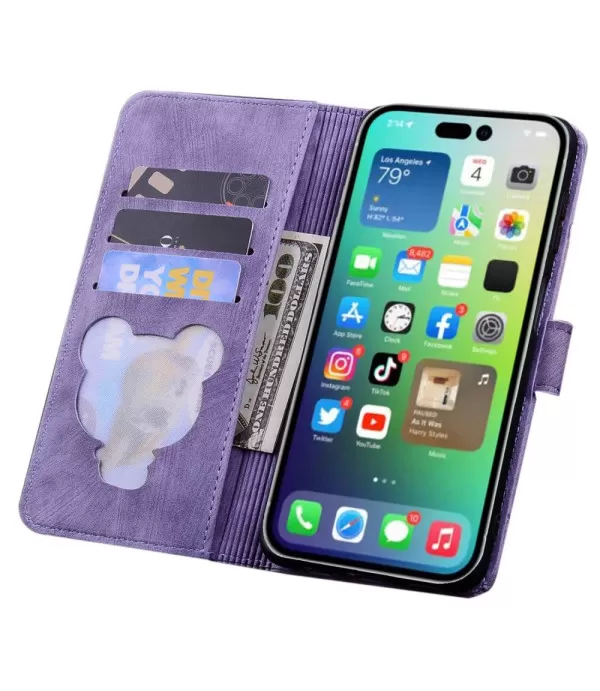 Maca i cvijeće dizajn preklopna zaštitna torbica iPhone 14 Pro Max