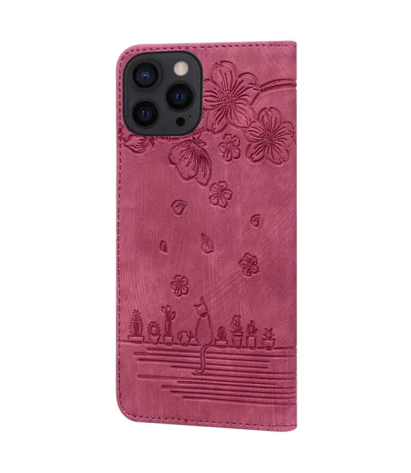 Maca i cvijeće dizajn preklopna zaštitna torbica iPhone 14 Pro Max