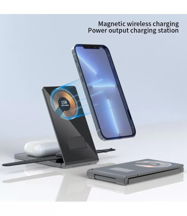 Premium sklopivi stalak nosač i magnetski bežični punjač 15W za iPhone ili Android mobitele