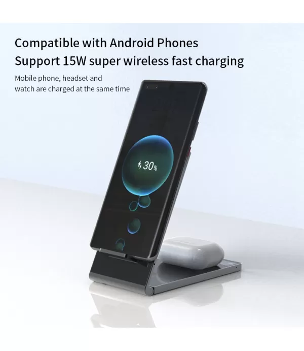 Premium sklopivi stalak nosač i magnetski bežični punjač 15W za iPhone ili Android mobitele