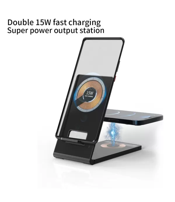 Premium sklopivi stalak nosač i magnetski bežični punjač 15W za iPhone ili Android mobitele