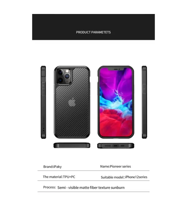 IPAKY Pioneer serija Carbon Fiber zaštitna maskica Apple iPhone 12 Pro Max IPAKY Pioneer serija Carbon Fiber zaštitna maskica Apple iPhone 12 Pro Max