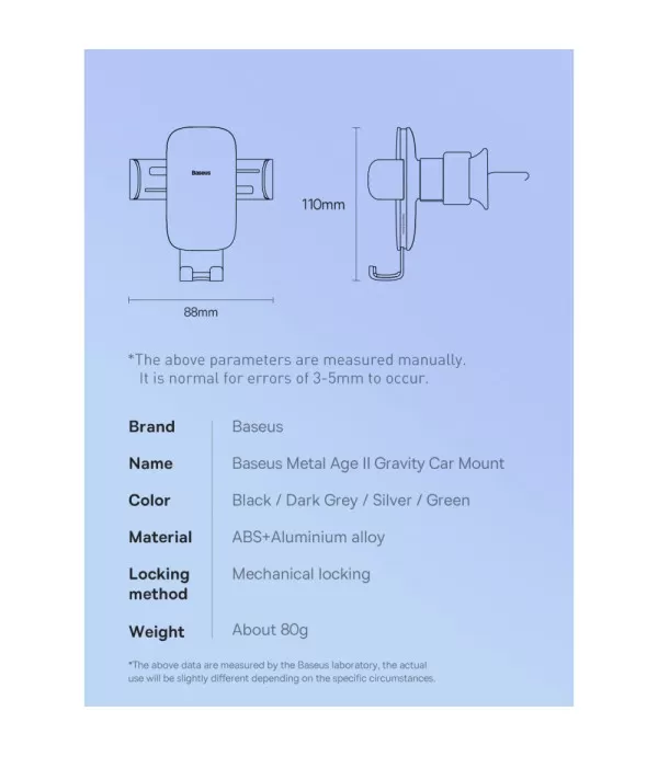BASEUS Metal Age II Gravity nosač držač za auto ventilaciju