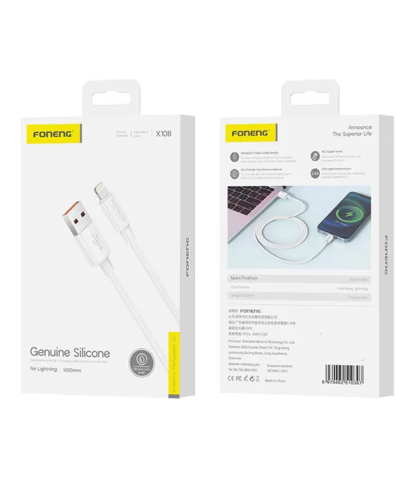 Foneng X108 USB-A na Lightning kabel 2.4A 1m