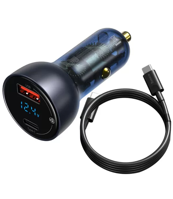 BASEUS Digital Display Serija auto punjač Type C + USB sa Type C kabelom max 65W