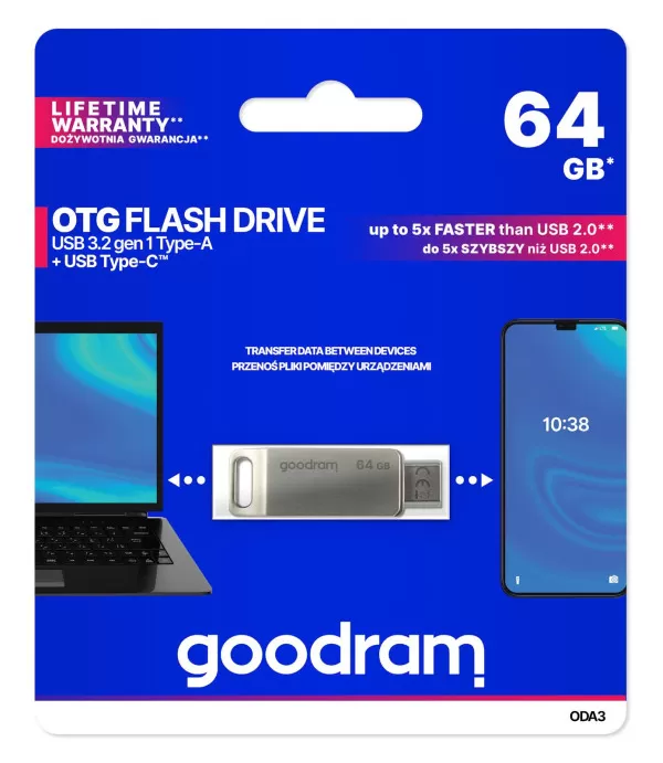 GOODRAM ODA3 OTG Flash drive 3.2 USB + TYPE C Stick 64 GB