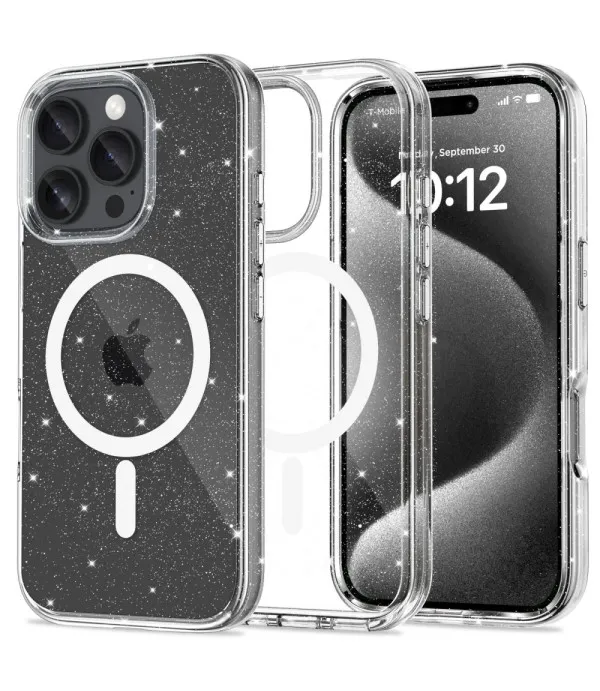 Prozirna gliter MagSafe silikonska maskica za iPhone 16 Pro Max