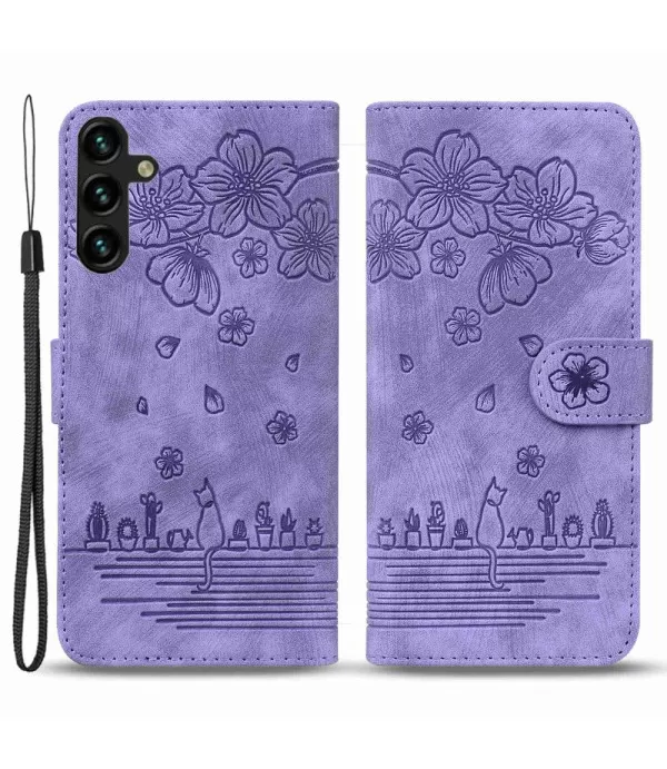 Maca i cvijeće dizajn preklopna zaštitna torbica Samsung Galaxy A14 5G