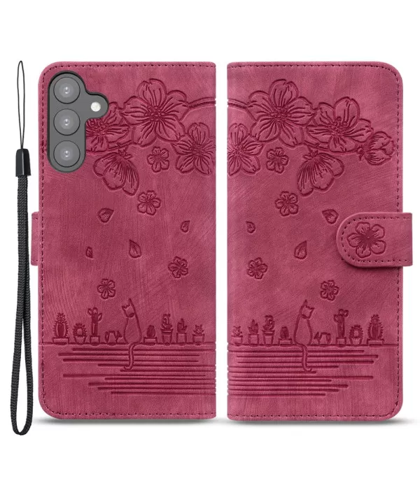 Maca i cvijeće dizajn preklopna zaštitna torbica Samsung Galaxy S23 Plus 5G