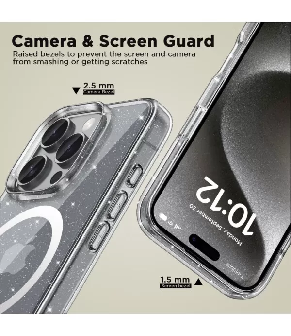 Prozirna gliter MagSafe silikonska maskica za iPhone 16 Pro