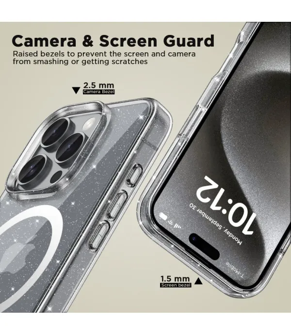 Prozirna gliter MagSafe silikonska maskica za iPhone 16 Pro Max