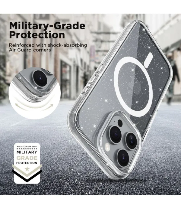 Prozirna gliter MagSafe silikonska maskica za iPhone 16 Pro Max