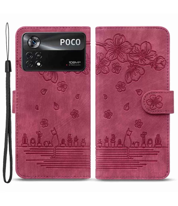 Maca i cvijeće dizajn preklopna zaštitna torbica Xiaomi Pocophone X4 Pro 5G