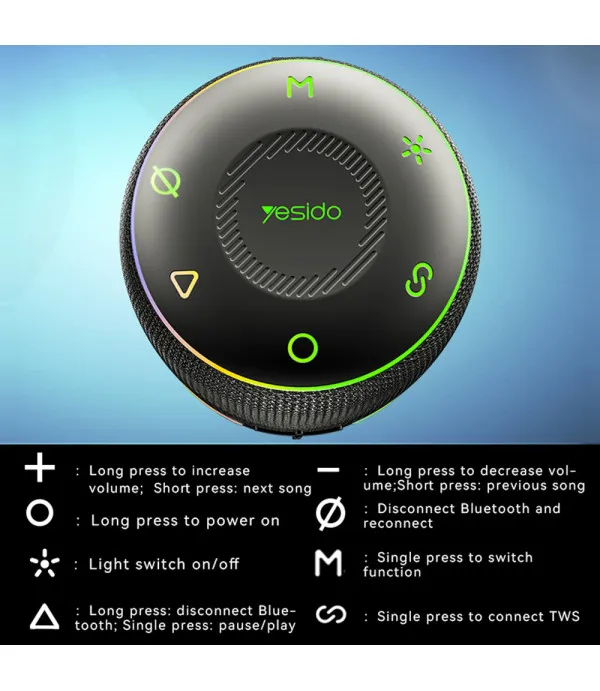 Yesido YSW22 prijenosni Bluetooth zvučnik 30W TWS RGB IPX6 - Crni
