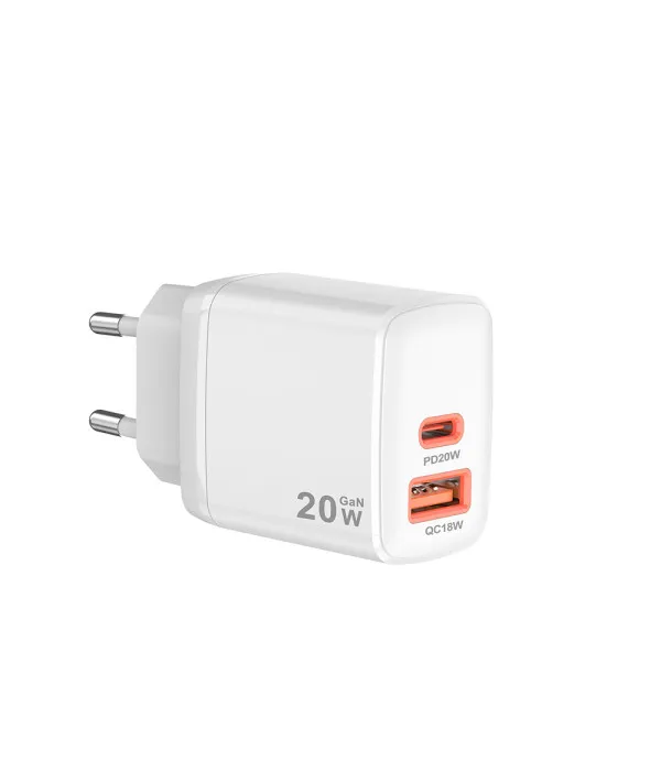 Techsuit Duonix20W CH2 GaN mrežni punjač 20W USB-C + USB