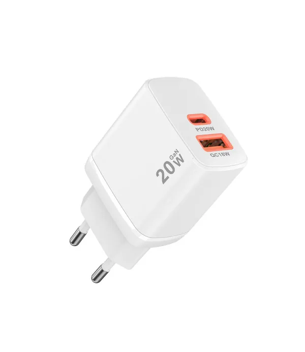 Techsuit Duonix20W CH2 GaN mrežni punjač 20W USB-C + USB