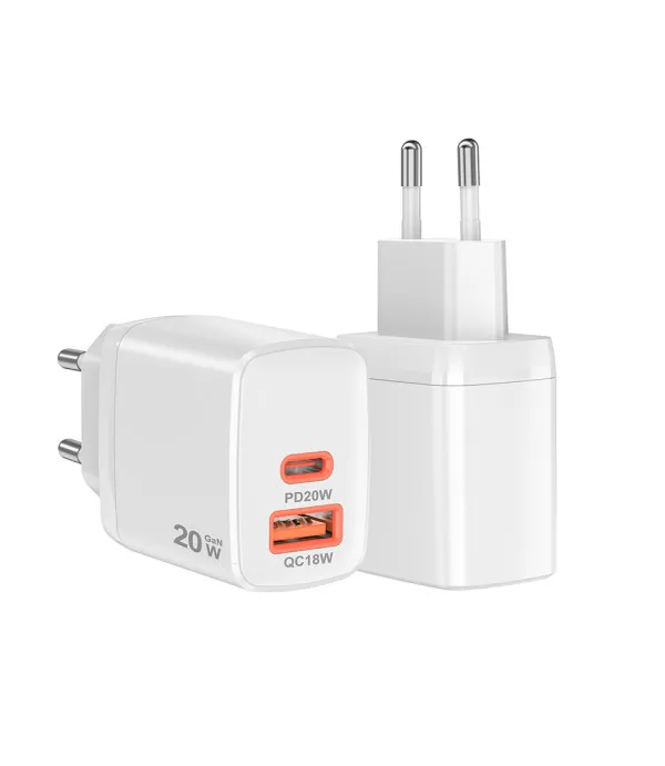 Techsuit Duonix20W CH2 GaN mrežni punjač 20W USB-C + USB