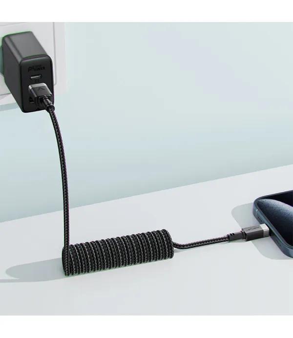 ACEFAST C14-04 USB-A na USB-C spiralni kabel za punjenje i prijenos podataka 1.2m - Crni