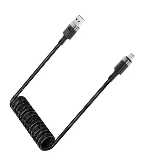 ACEFAST C14-04 USB-A na USB-C spiralni kabel za punjenje i prijenos podataka 1.2m - Crni