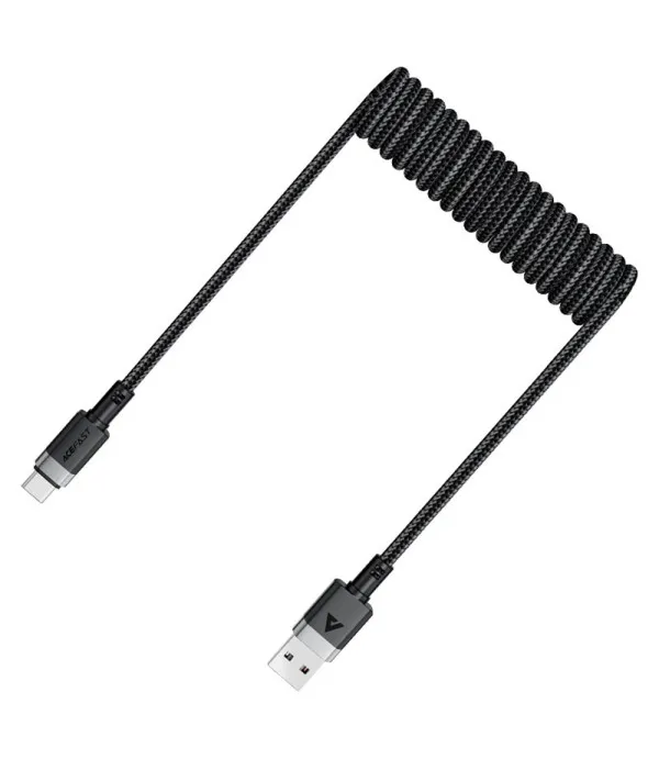 ACEFAST C14-04 USB-A na USB-C spiralni kabel za punjenje i prijenos podataka 1.2m - Crni
