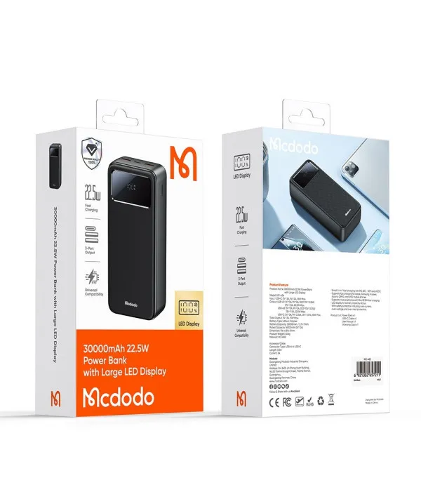 Mcdodo MC-4240 Power Bank 30000mAh 22.5W s LED zaslonom