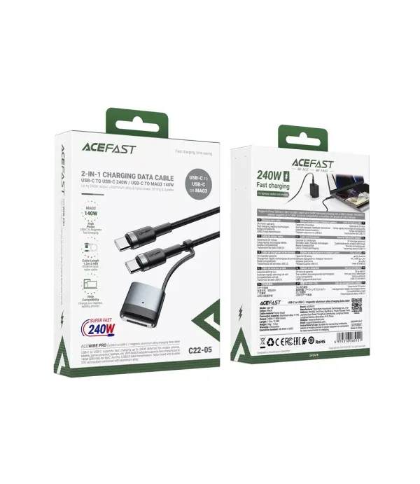 ACEFAST C22-05 USB-C na USB-C i MagSafe 3 kabel 240W 1,2 m