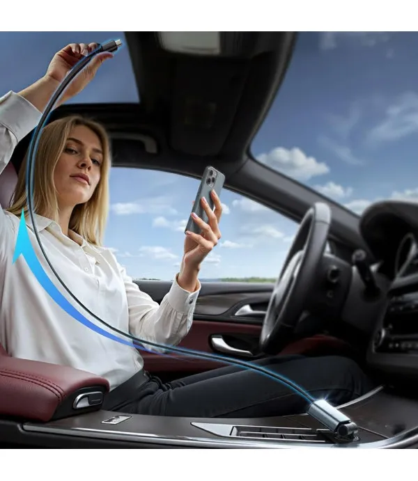 Lisen 3u1 auto punjač 57W s uvlačivim USB-C kabelom