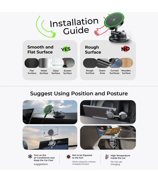 Lisen W608 Pro magnetski auto nosač s Qi2.2 bežičnim punjačem 25W