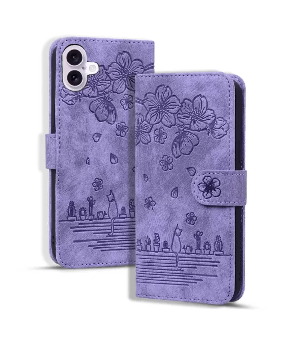 Preklopna torbica Maca i cvijeće za iPhone 16