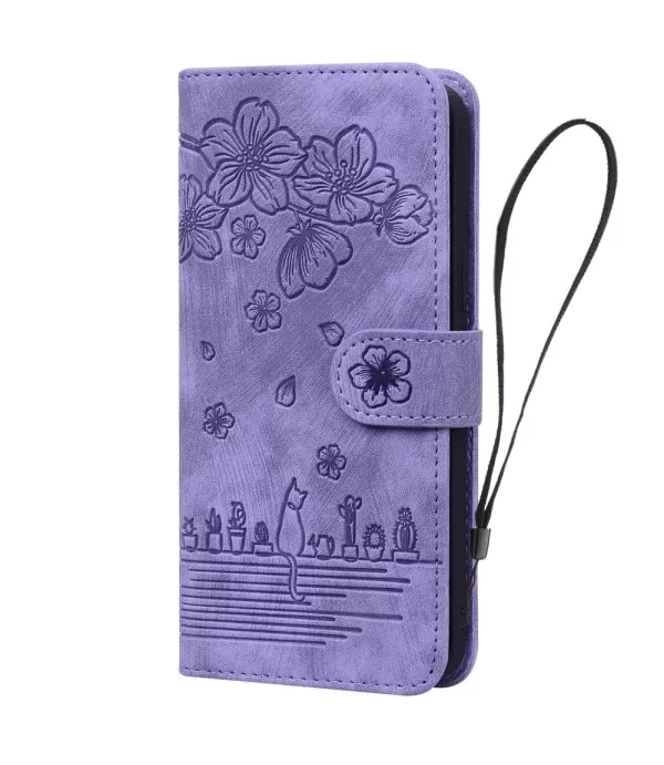 Preklopna torbica Maca i cvijeće za iPhone 16
