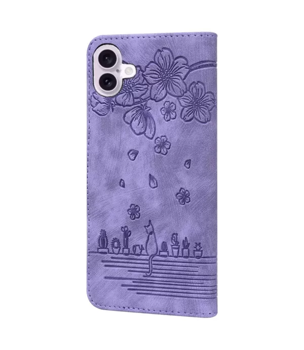 Preklopna torbica Maca i cvijeće za iPhone 16 Plus