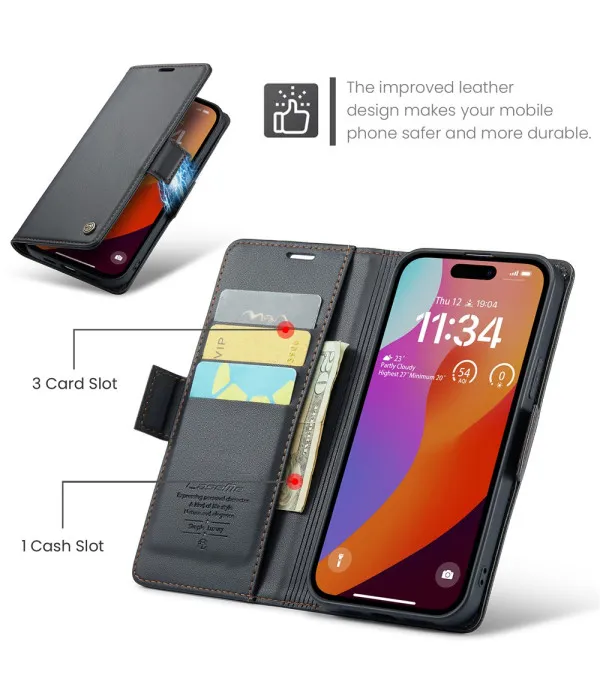 CASEME 023 kožna novčanik torbica za iPhone 16 Pro