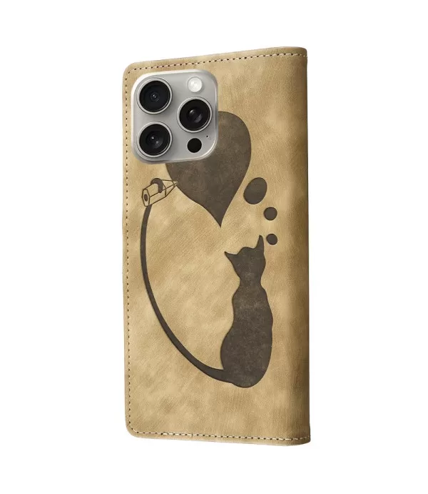 Preklopna torbica Maca crta srce za iPhone 16 Pro Max