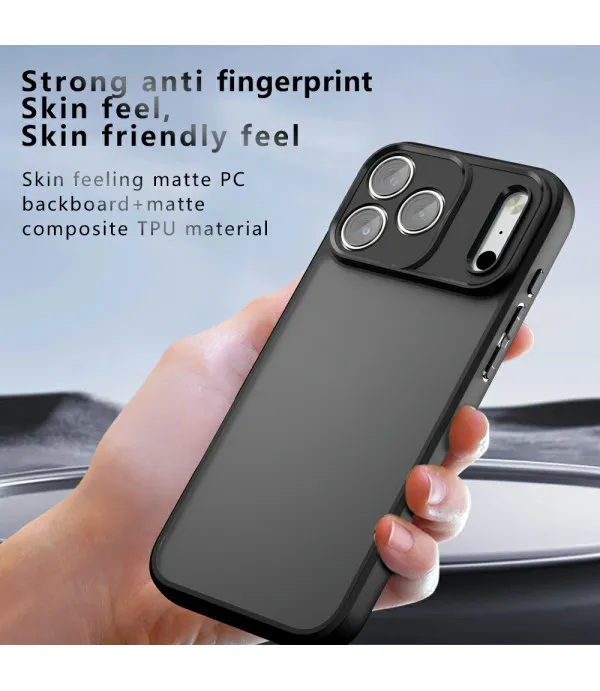 Maskica za iPhone 17 Pro Max – Skin-Touch TPU + PC, mat crna prozirna