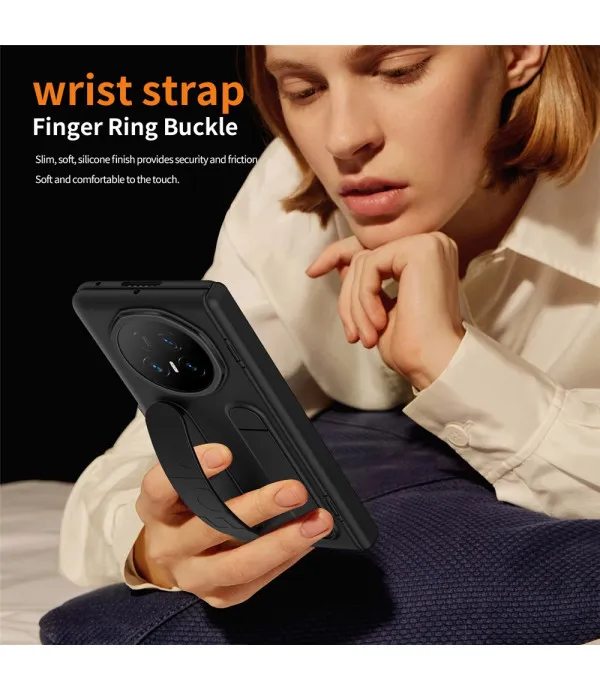 Kickstand Wristband Hard PC maska za Honor Magic V5 5G – Crna
