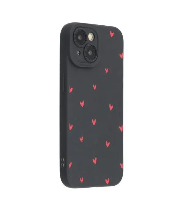 Heart Pattern TPU maska za iPhone 13 - Crna / Crvena srca
