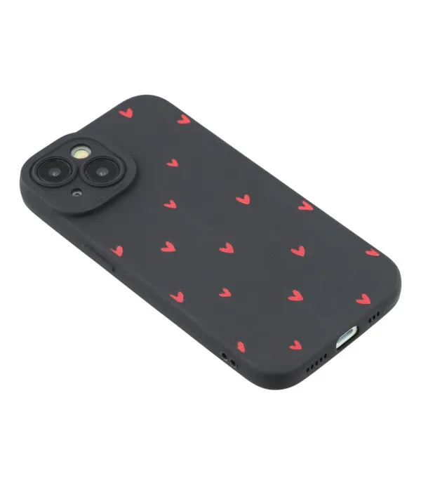 Heart Pattern TPU maska za iPhone 13 - Crna / Crvena srca