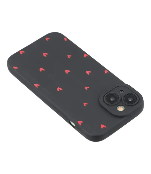 Heart Pattern TPU maska za iPhone 13 - Crna / Crvena srca
