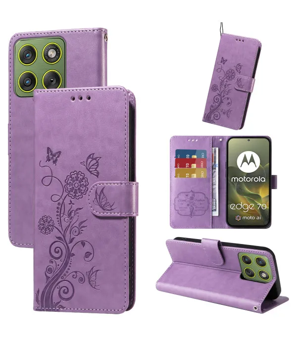 Novčanik preklopna torbica Butterfly Floral za Motorola Edge 70 5G - Ljubičasta
