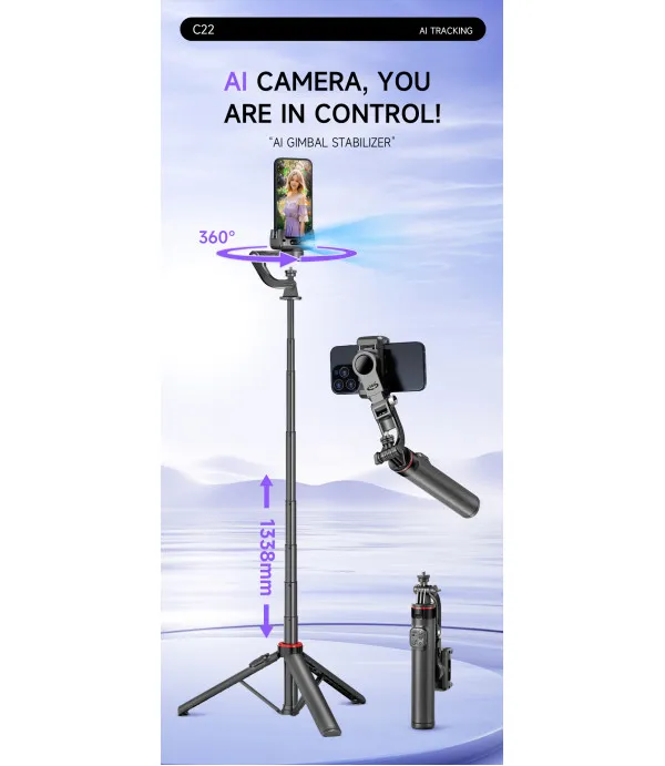 C22 AI Face Tracking 3-u-1 stabilizator, tripod i selfie štap
