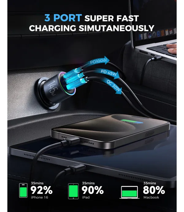 Joyroom JR-CCN07 auto punjač 145W s tri brza porta