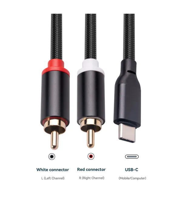 USB-C na 2×RCA Audio Kabel s DAC čipom 1m
