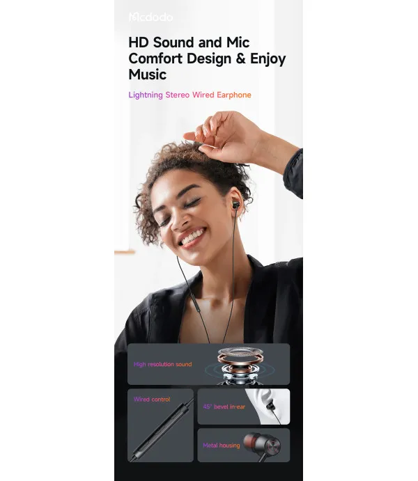 Mcdodo HP-3480 stereo žičane slušalice s mikrofonom i Lightning priključkom