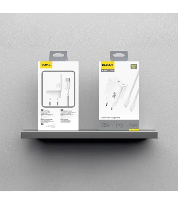 Dudao A27CEU PD 25W GaN USB-C zidni punjač s kabelom