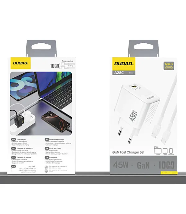 Dudao A28C 45W GaN zidni punjač + USB-C na USB-C kabel 